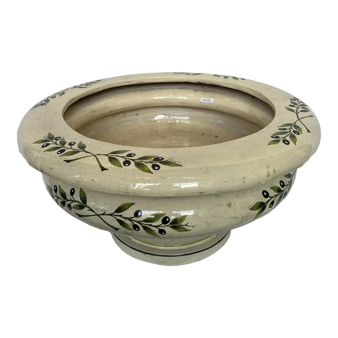 1990s Italian Hand-Painted Ceramic Planter With Olive Flowers - 11