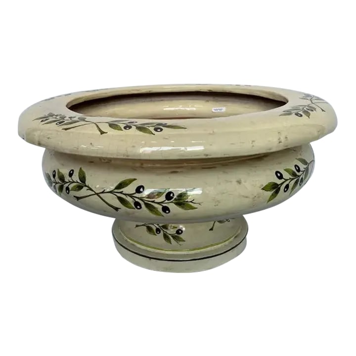 1990s Italian Hand-Painted Ceramic Planter With Olive Flowers: Italian Hand-Painted Ceramic Planter/Vase with Olive Flowers - Artisan Crafted Elegance for Stylish Garden Decor Condition: Imperfections: No Imperfections Condition Notes: Excellent Condition, never
