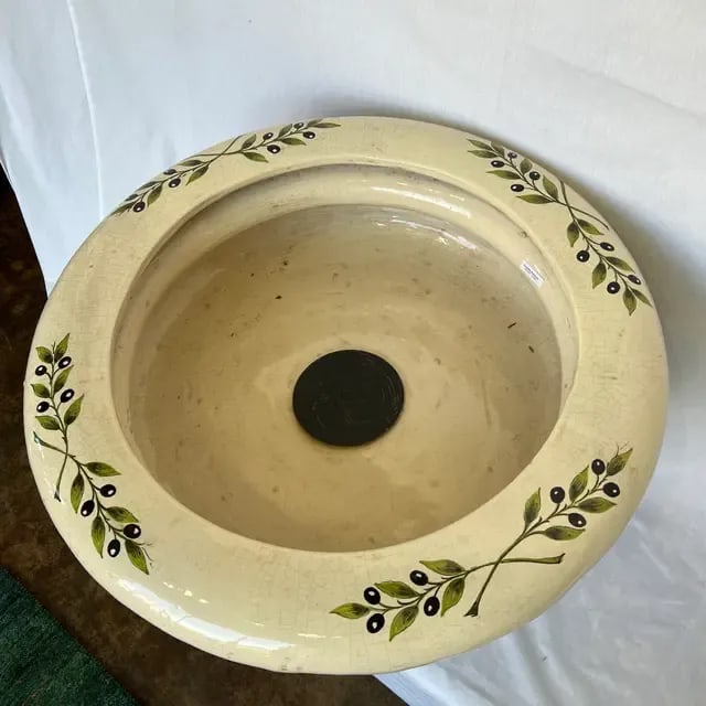 1990s Italian Hand-Painted Ceramic Planter With Olive Flowers - 2