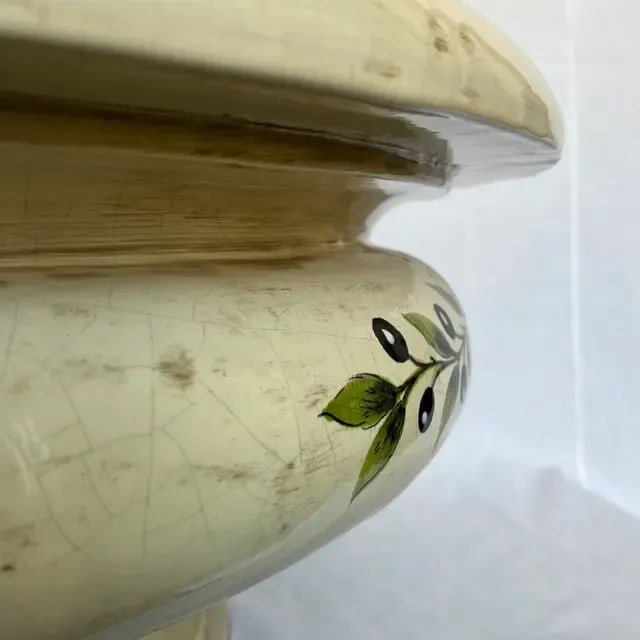 1990s Italian Hand-Painted Ceramic Planter With Olive Flowers - 3