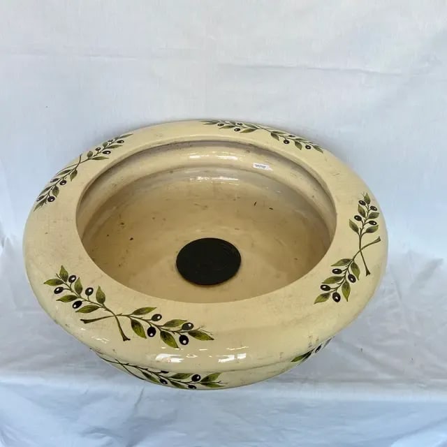 1990s Italian Hand-Painted Ceramic Planter With Olive Flowers - 4