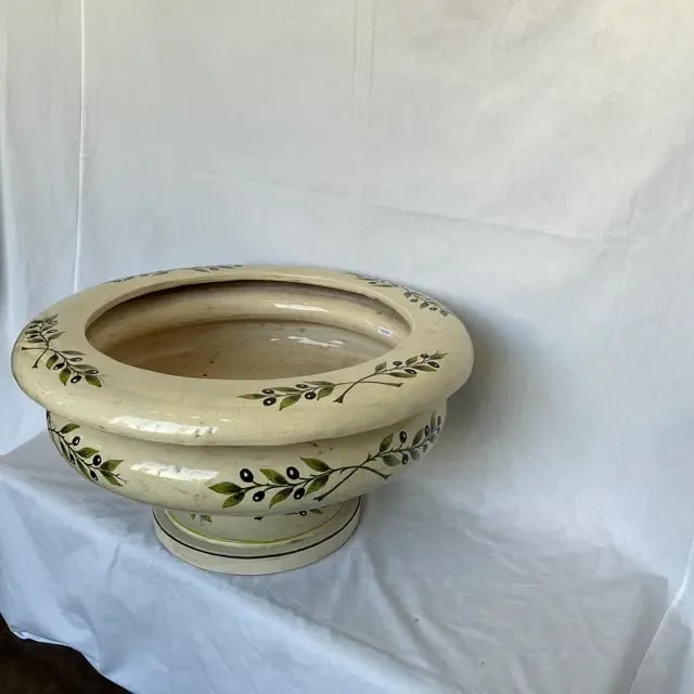 1990s Italian Hand-Painted Ceramic Planter With Olive Flowers - 5