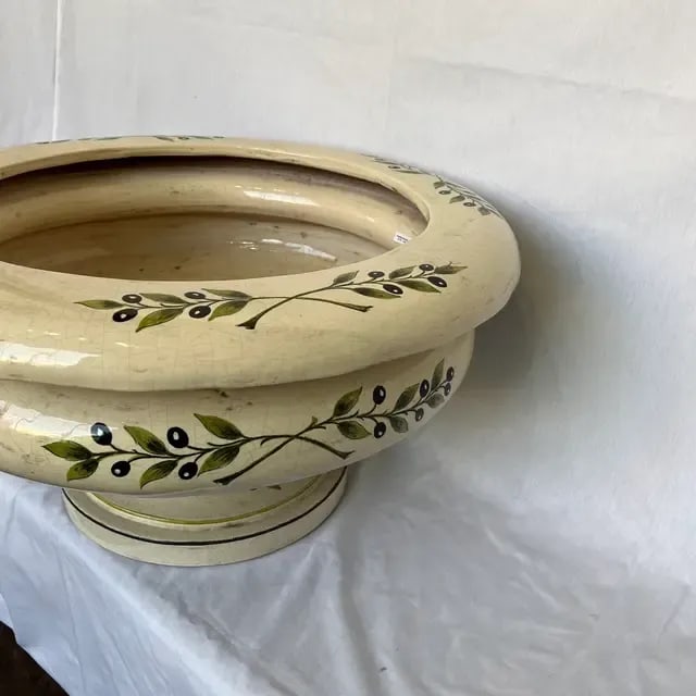 1990s Italian Hand-Painted Ceramic Planter With Olive Flowers - 8
