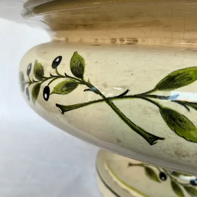 1990s Italian Hand-Painted Ceramic Planter With Olive Flowers - 9