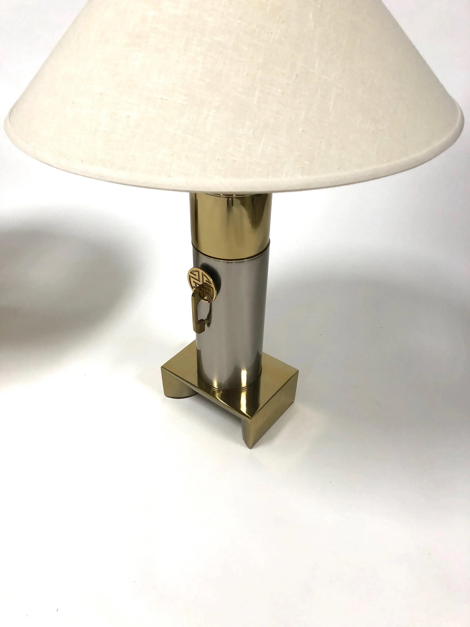 Laurel Brushed Chrome and Brass Asian Inspired Lamps - a Pair - 2