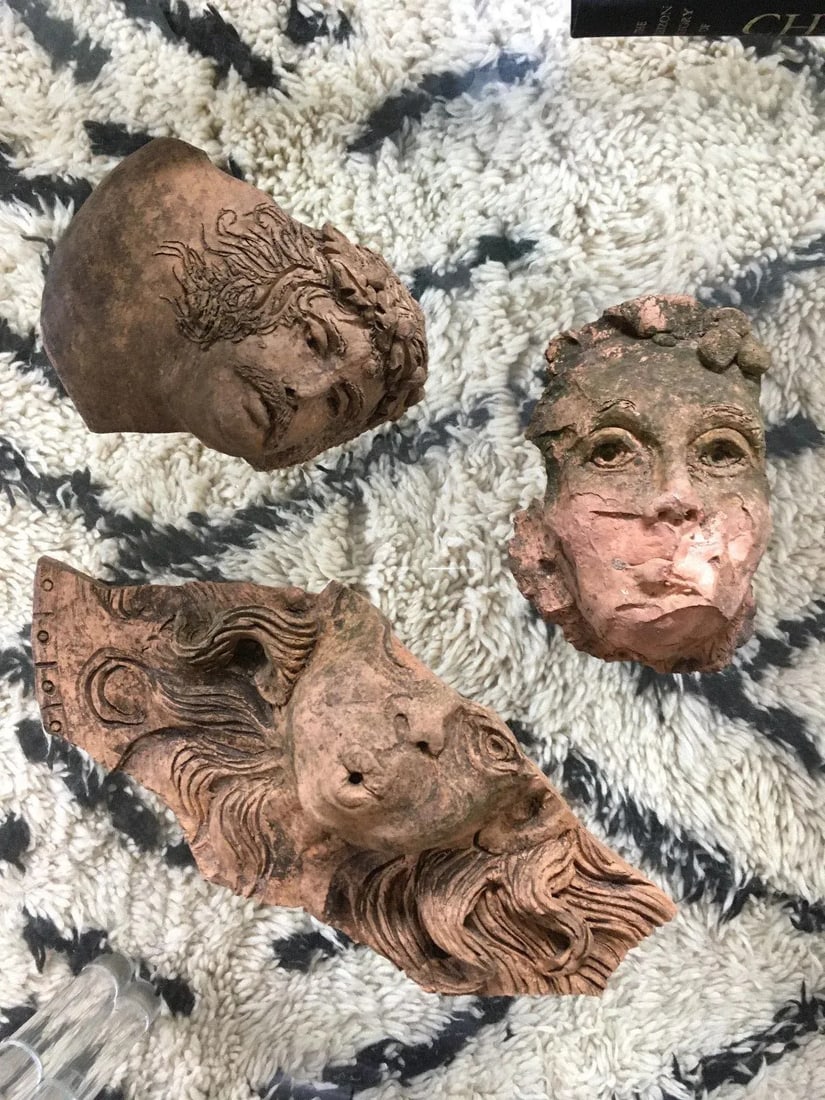 1930s Vintage Art Nouveau Neo Classic Architectural Faces Pottery Fragments- Set of 3 - 11