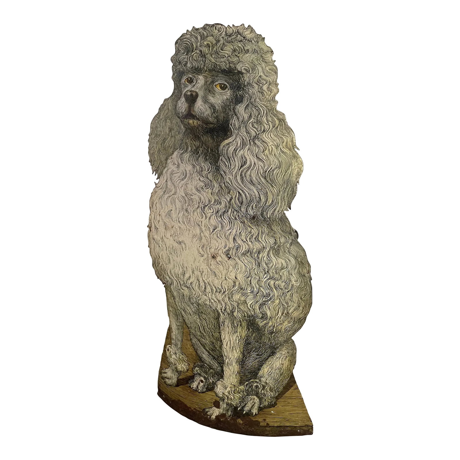 Vintage Poodle Umbrella Stand: This fantastic umbrella stand is attributed to Fornasetti. It's a seated poodle lithographically printed on metal. Condition: Alterations: Original Condition Unaltered Imperfections: Some