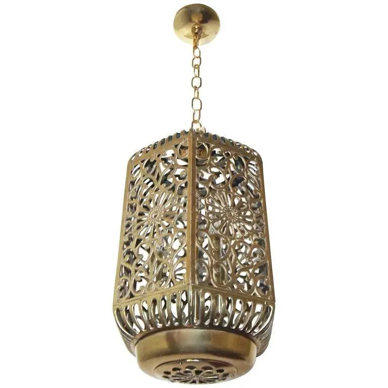 1950s Vintage Japanese Pierced Filigree Brass Ceiling Pendant - 11