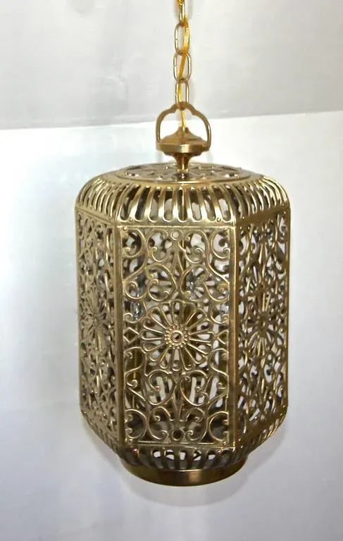 1950s Vintage Japanese Pierced Filigree Brass Ceiling Pendant - 3
