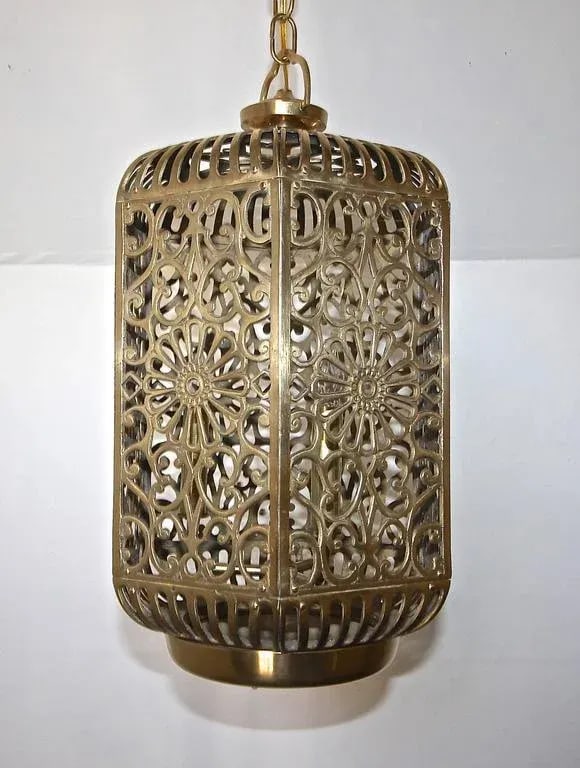 1950s Vintage Japanese Pierced Filigree Brass Ceiling Pendant - 5