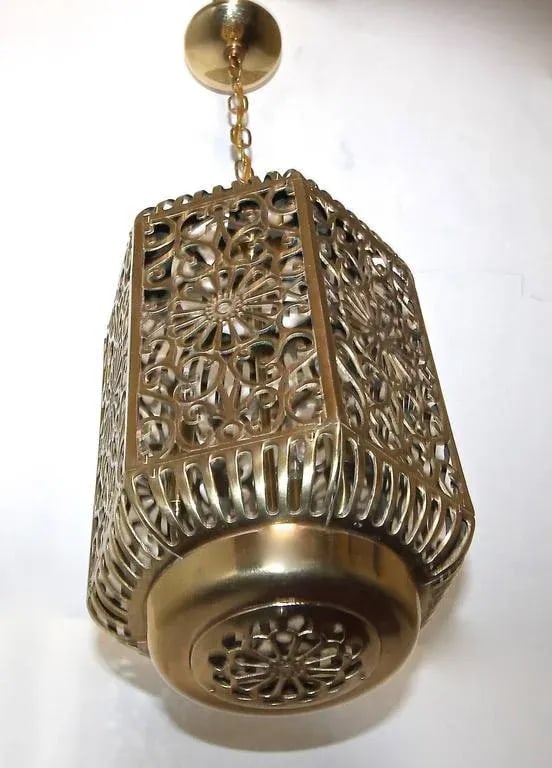 1950s Vintage Japanese Pierced Filigree Brass Ceiling Pendant - 6