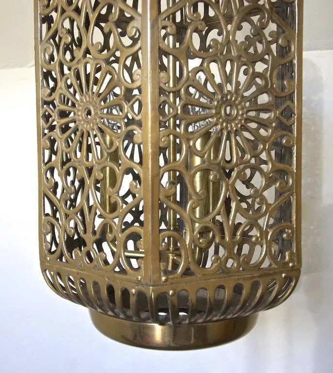 1950s Vintage Japanese Pierced Filigree Brass Ceiling Pendant - 8