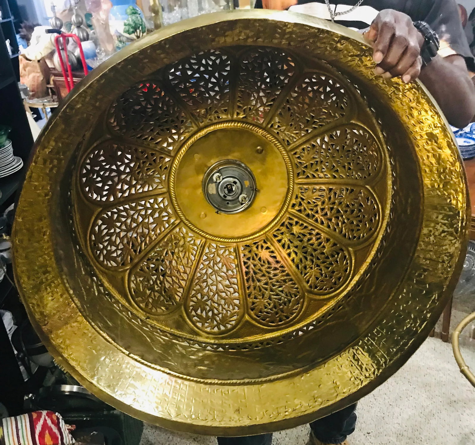 1960s Morrocan Brass Chandelier and Planter - 2 Piece Set 52'' - 10