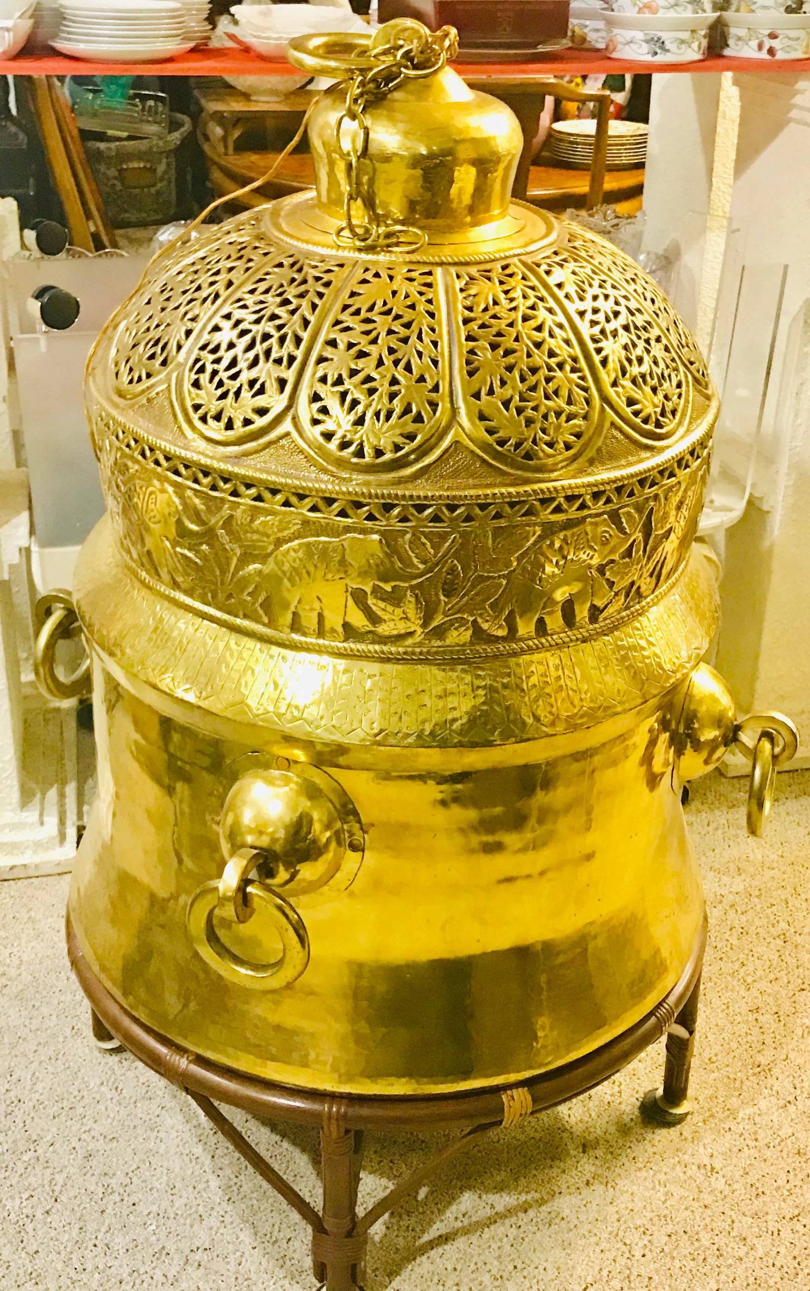 1960s Morrocan Brass Chandelier and Planter - 2 Piece Set 52'' - 13
