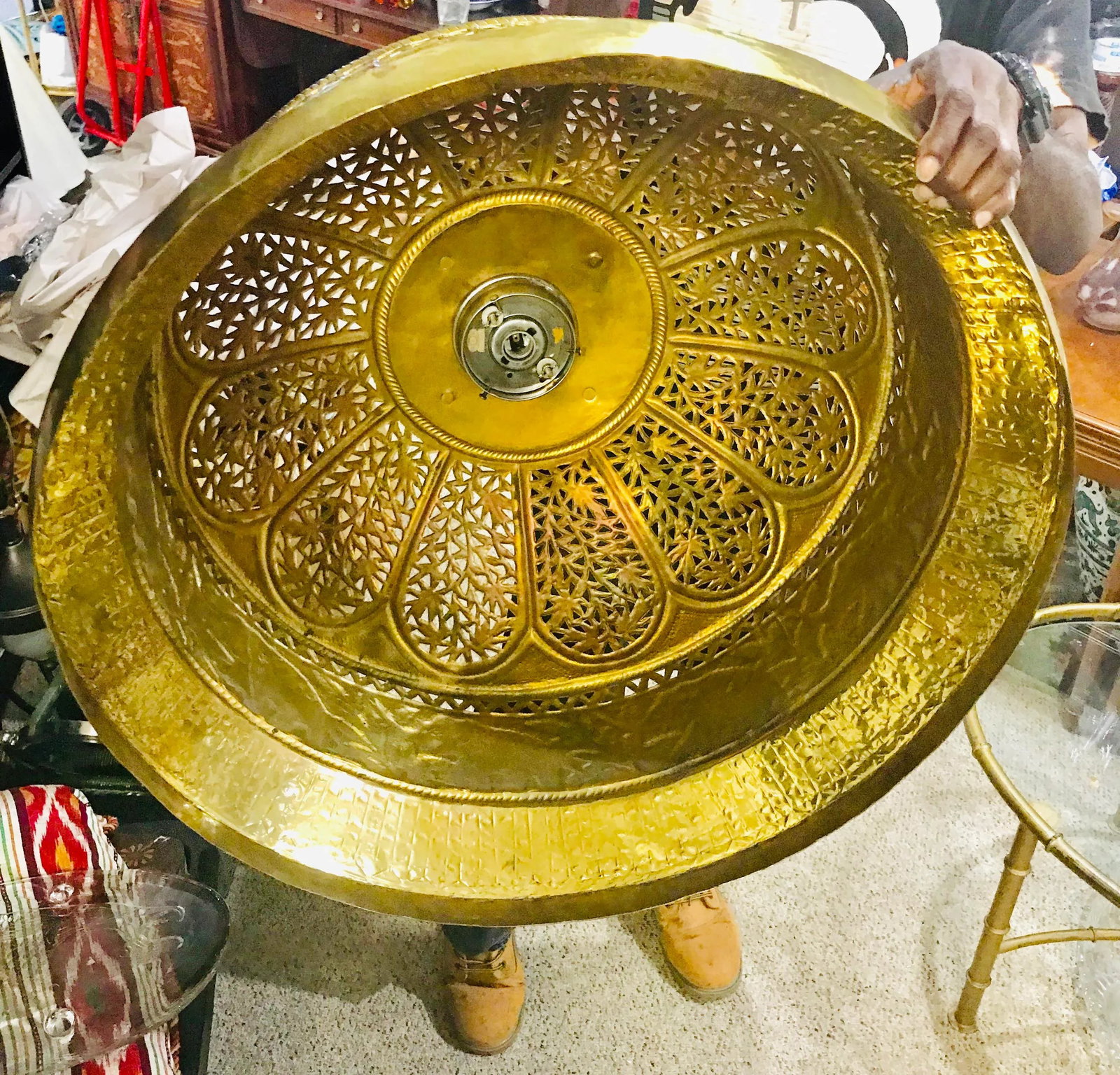 1960s Morrocan Brass Chandelier and Planter - 2 Piece Set 52'' - 7