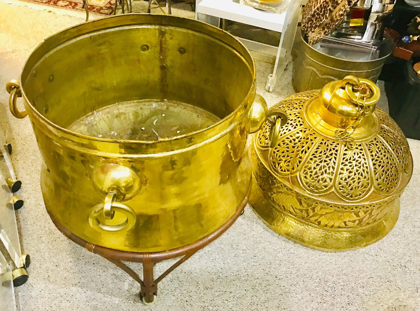 1960s Morrocan Brass Chandelier and Planter - 2 Piece Set 52'' - 8