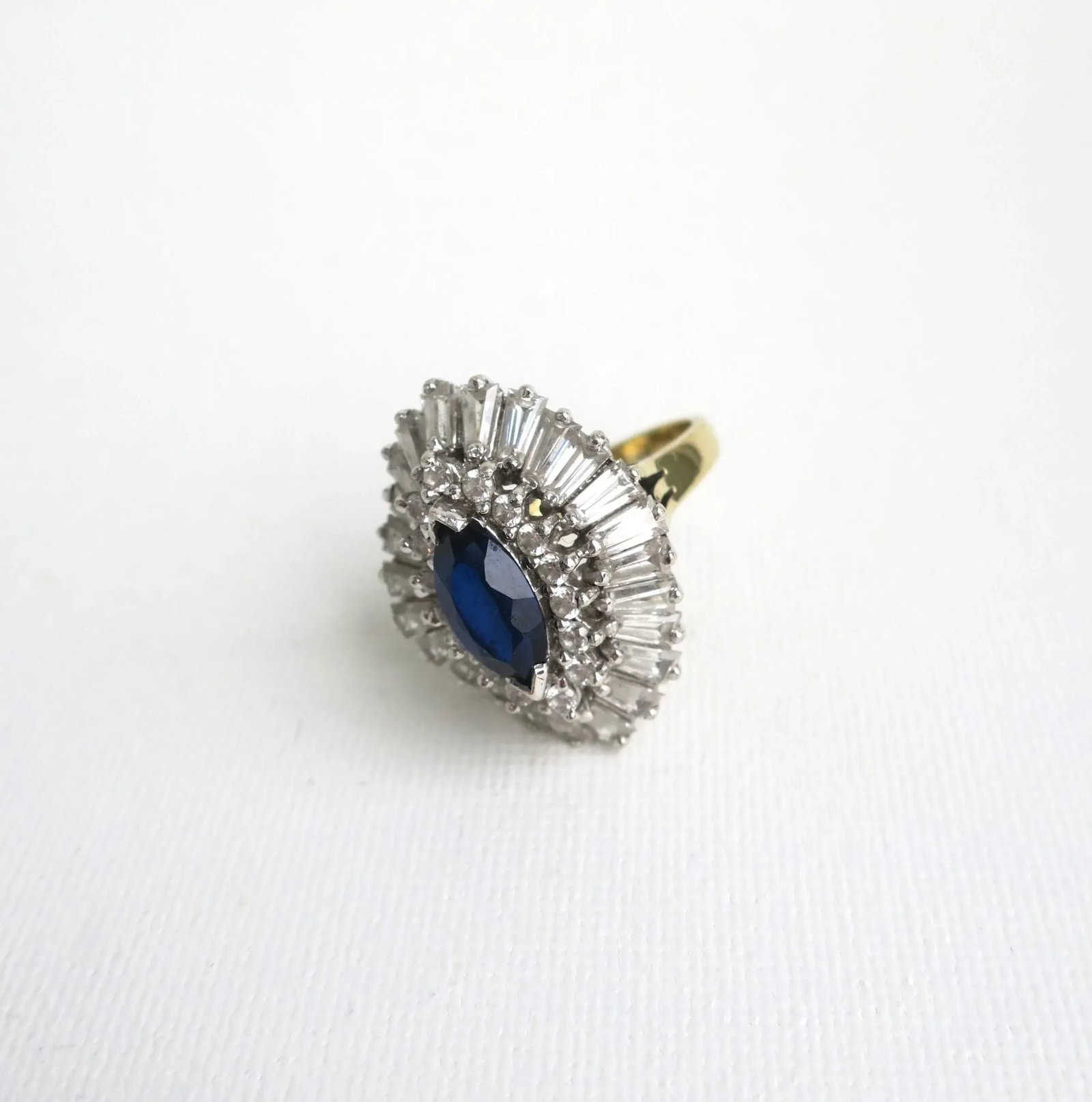Cocktail Ring Faux Diamonds and Sapphire, Circa 1960s - 2