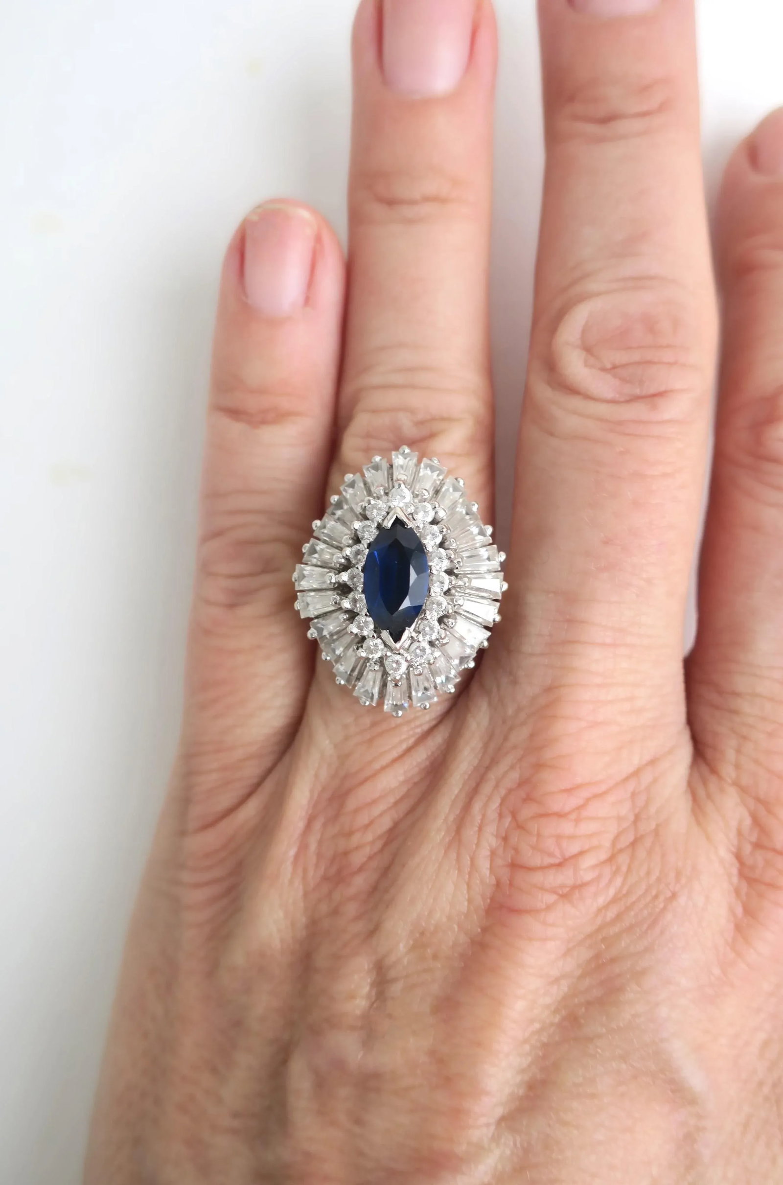 Cocktail Ring Faux Diamonds and Sapphire, Circa 1960s - 3