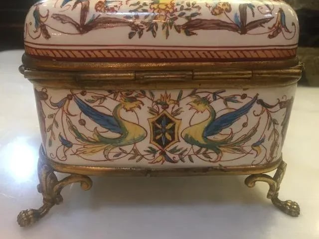 19th C. French Bronze Mounted Porcelain Painted Box - 8
