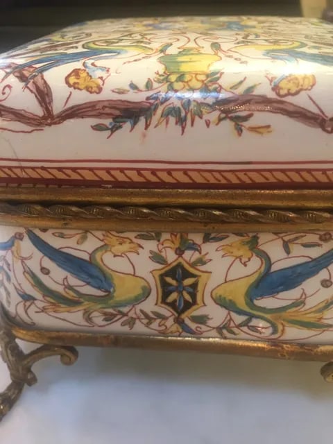 19th C. French Bronze Mounted Porcelain Painted Box - 9