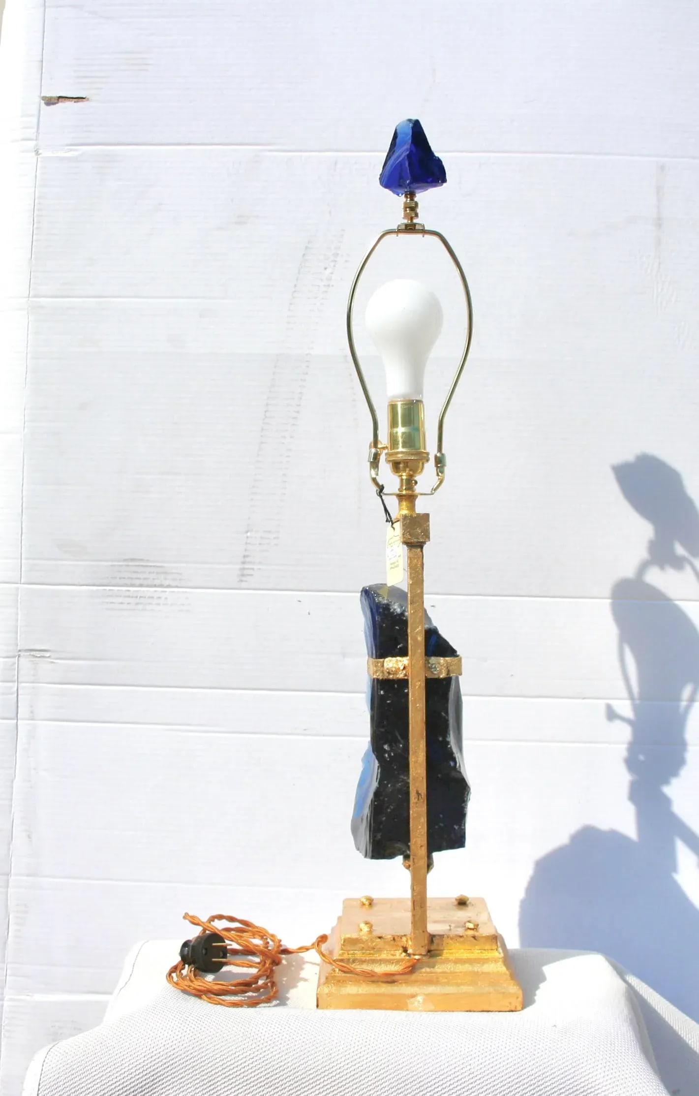Modern Blue Sapphire Glass Rock Lamp - 4