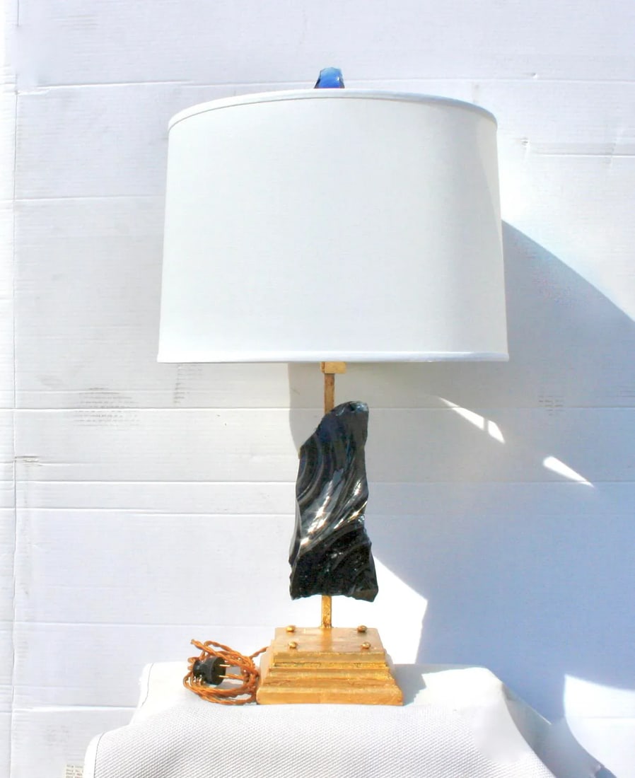 Modern Blue Sapphire Glass Rock Lamp - 8