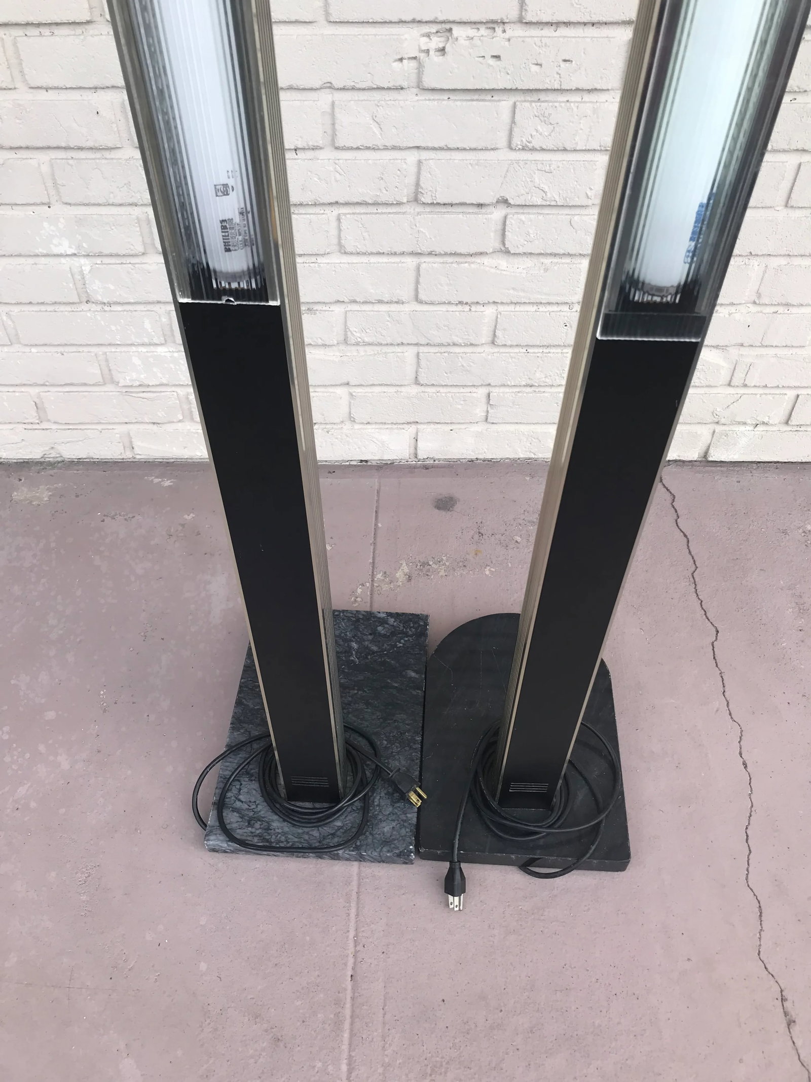 1970s Mid Century Modern Gold Floor Lamps on Black Marble Bases - a Pair - 12
