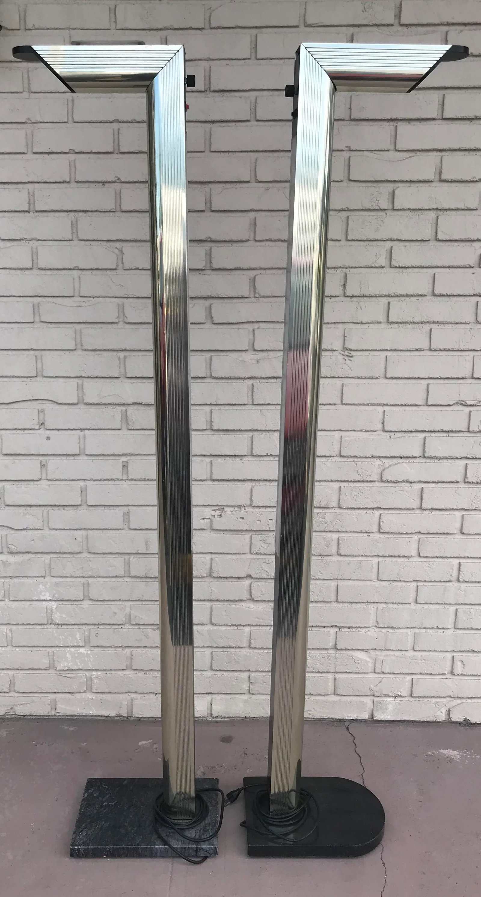 1970s Mid Century Modern Gold Floor Lamps on Black Marble Bases - a Pair - 13
