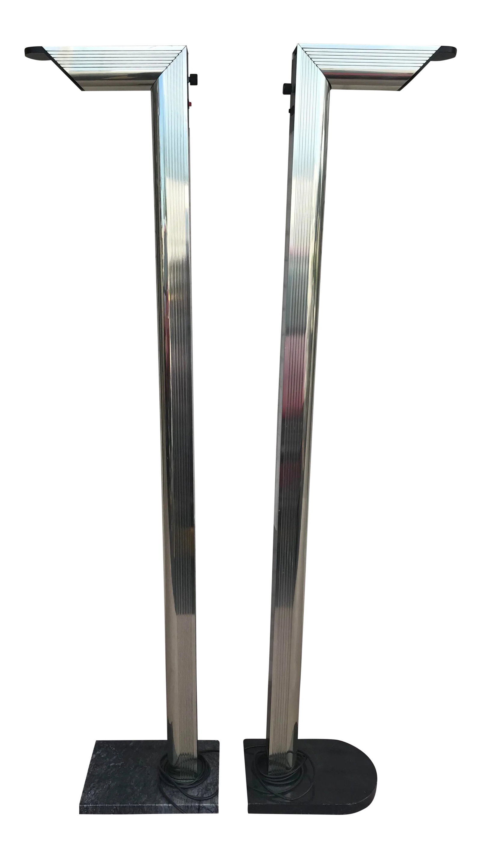 1970s Mid Century Modern Gold Floor Lamps on Black Marble Bases - a Pair: Gorgeous pair of rare mid-century modern floor lamps. Color gold on black marble vase. Has 2 set of lights, top of lamp and the back of lamp. View pictures Condition: Alterations: Original Condition U