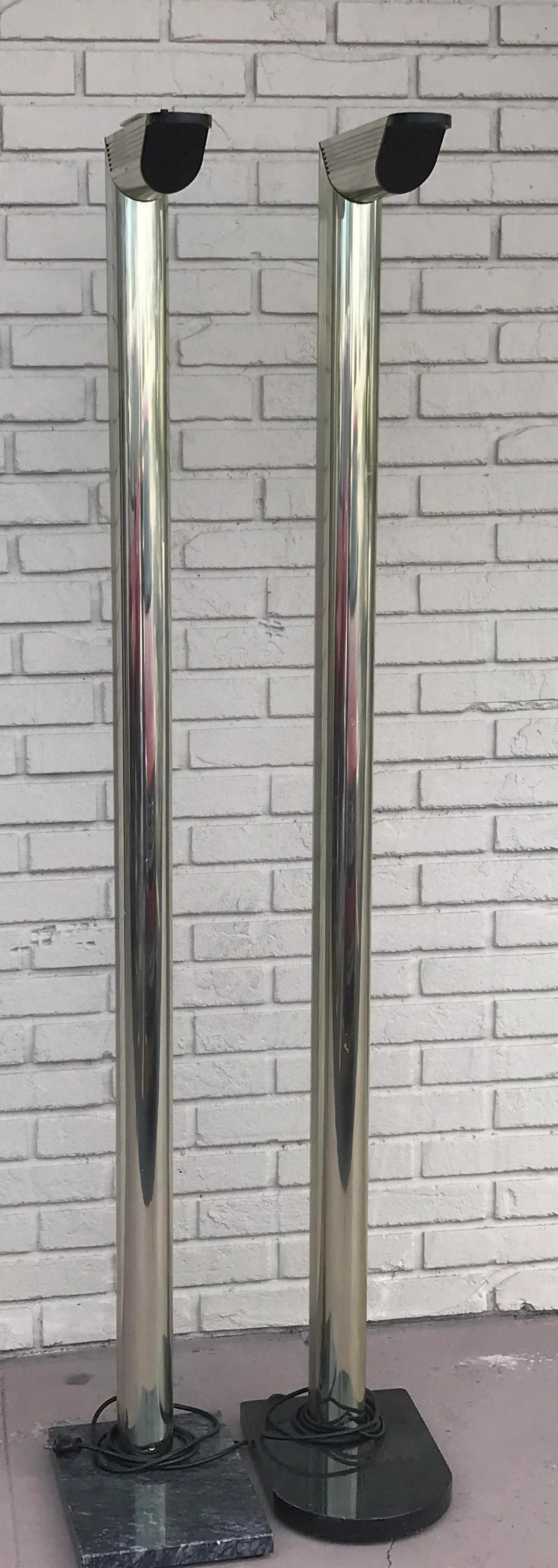 1970s Mid Century Modern Gold Floor Lamps on Black Marble Bases - a Pair - 2