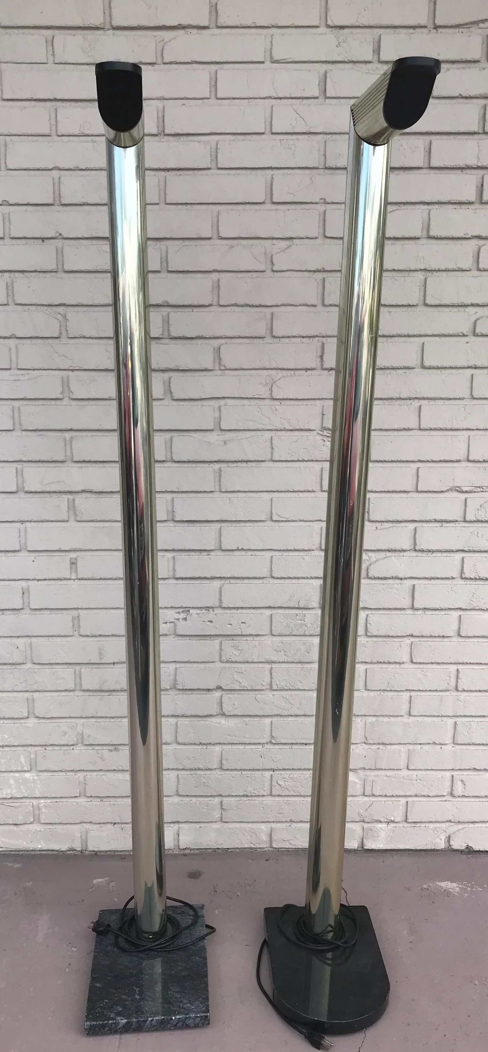 1970s Mid Century Modern Gold Floor Lamps on Black Marble Bases - a Pair - 4