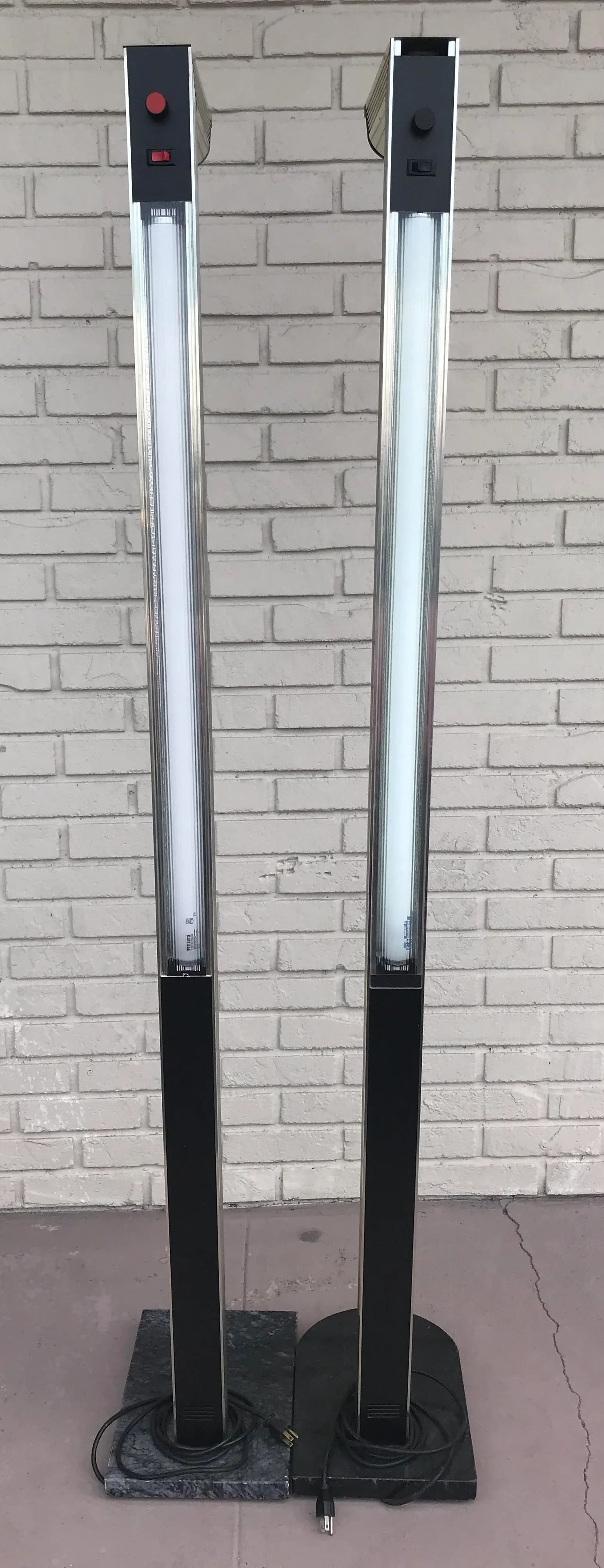 1970s Mid Century Modern Gold Floor Lamps on Black Marble Bases - a Pair - 5
