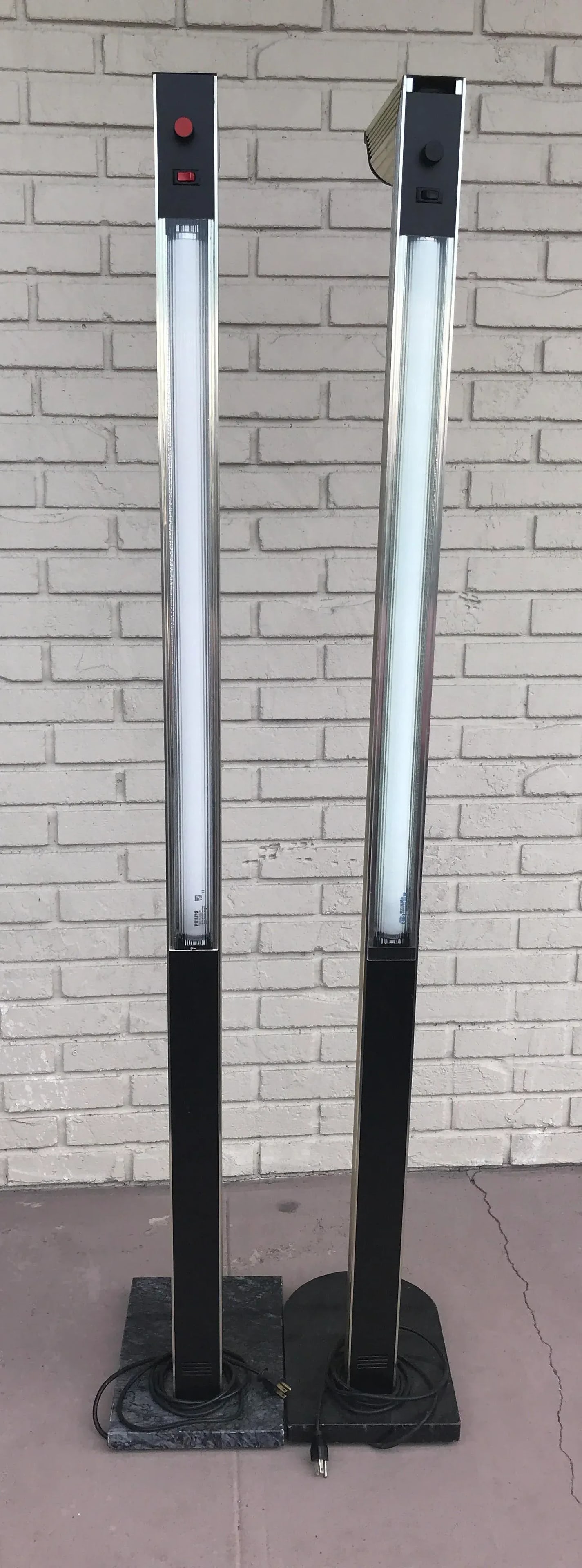 1970s Mid Century Modern Gold Floor Lamps on Black Marble Bases - a Pair - 6