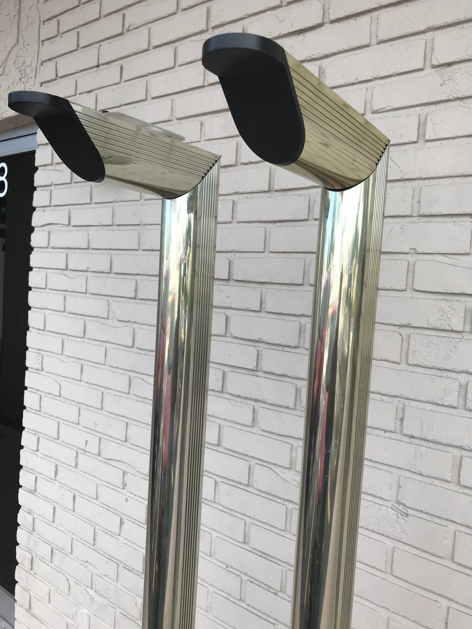 1970s Mid Century Modern Gold Floor Lamps on Black Marble Bases - a Pair - 7