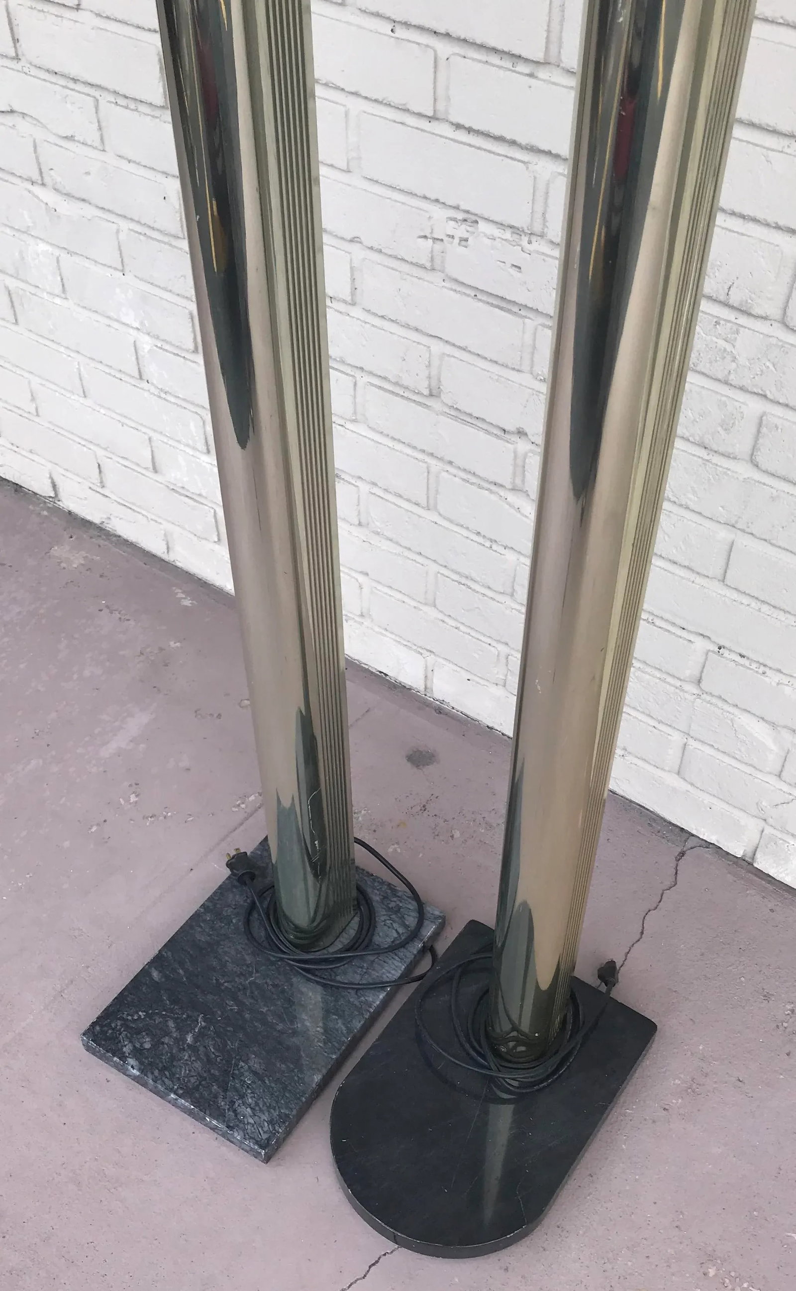 1970s Mid Century Modern Gold Floor Lamps on Black Marble Bases - a Pair - 8