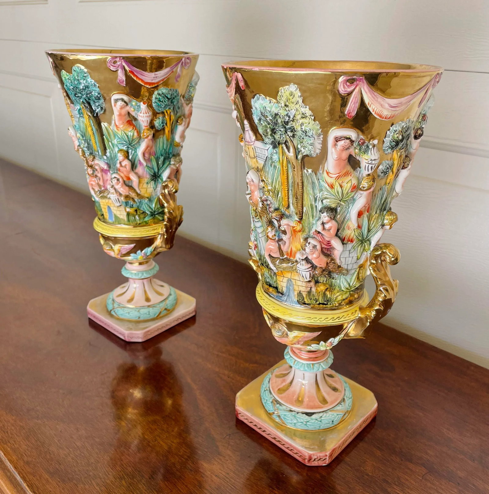 Antique Italian Capodimonte Urns, a Pair - 2