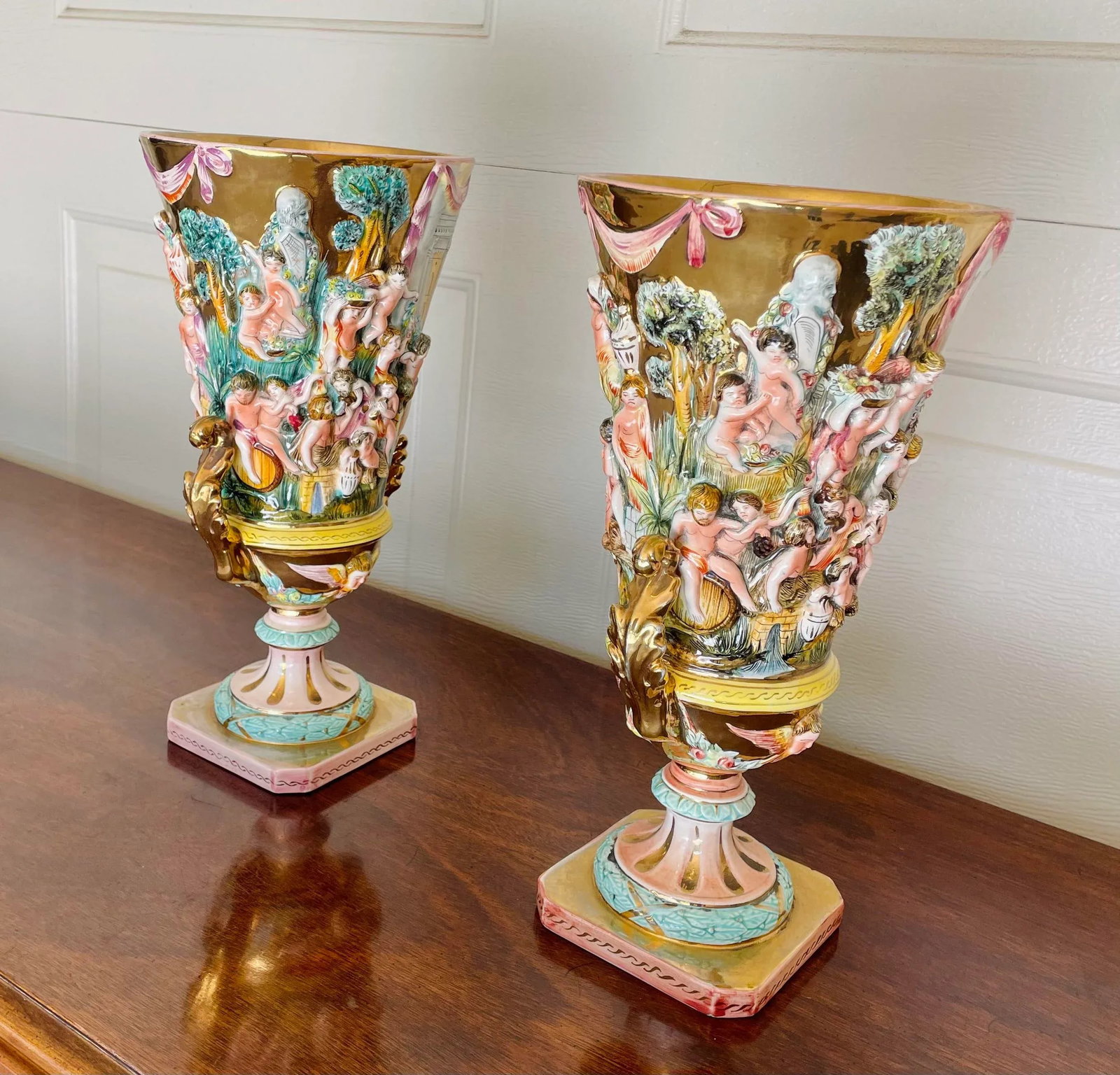 Antique Italian Capodimonte Urns, a Pair - 3