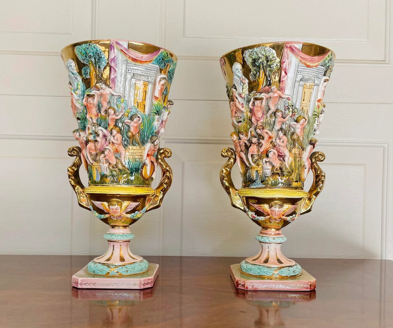 Antique Italian Capodimonte Urns, a Pair - 4