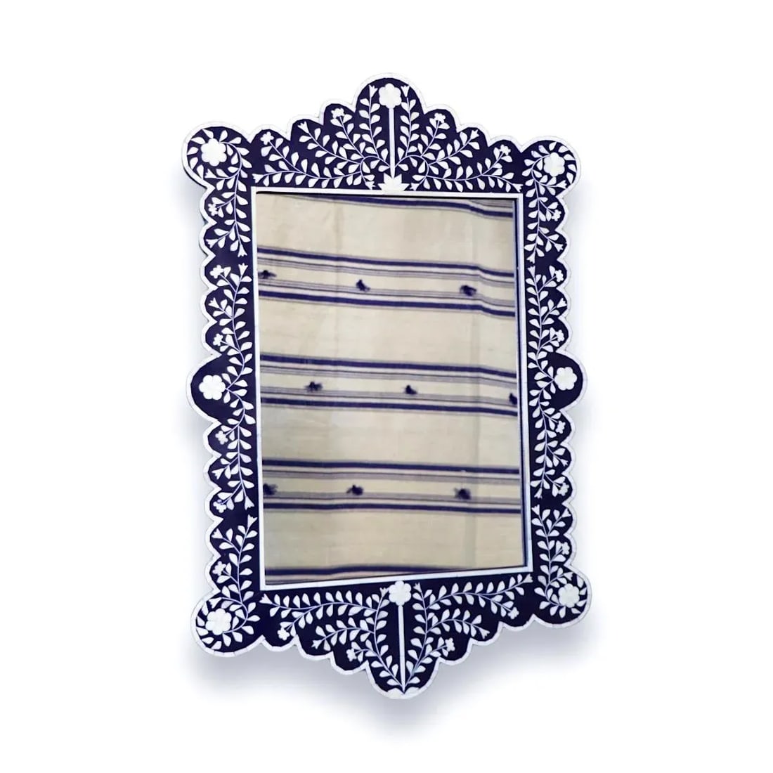 Contemporary Tangier Dark Blue Bone Inlay Mirror - 3