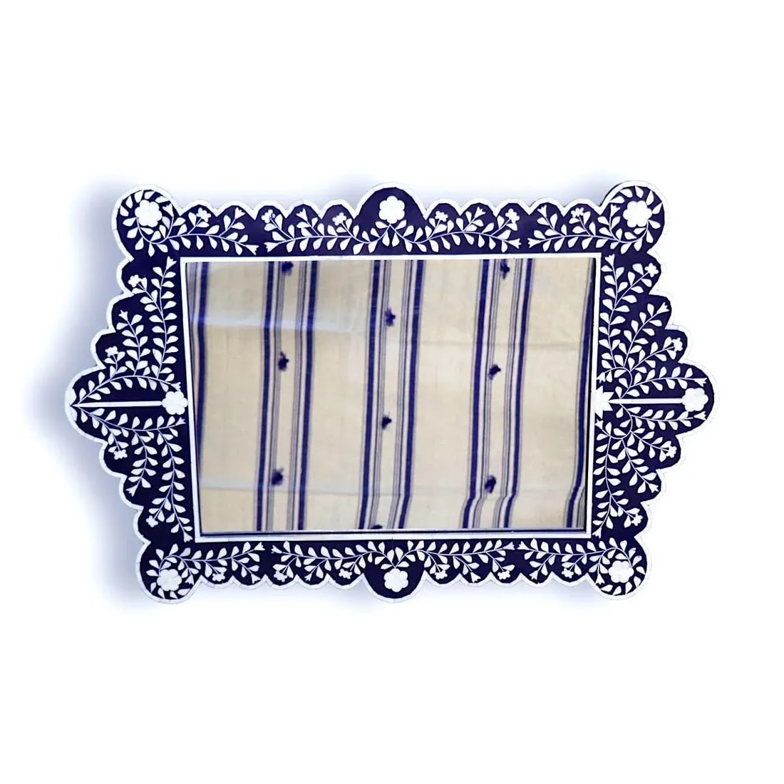Contemporary Tangier Dark Blue Bone Inlay Mirror - 4