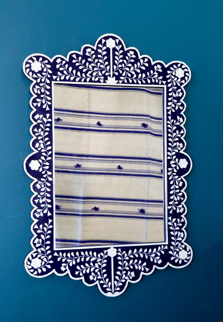 Contemporary Tangier Dark Blue Bone Inlay Mirror - 5