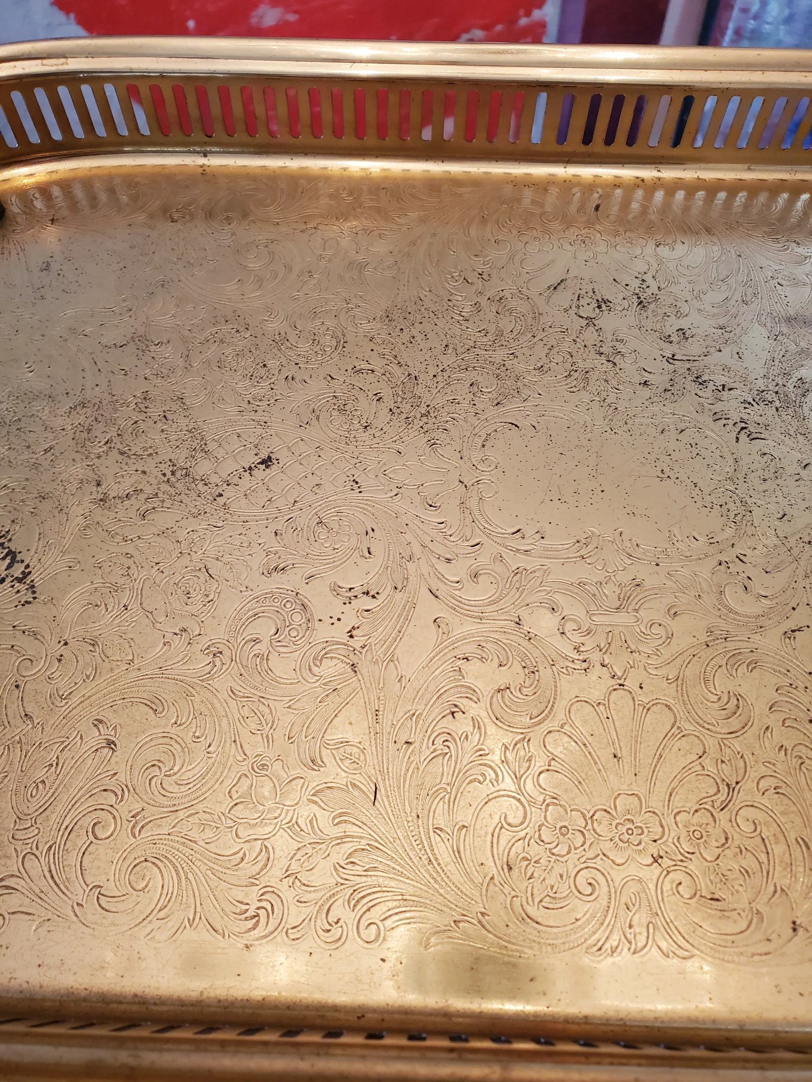 Vintage Mid Century Modern Triple Gold Plated Tray With X Base - 4