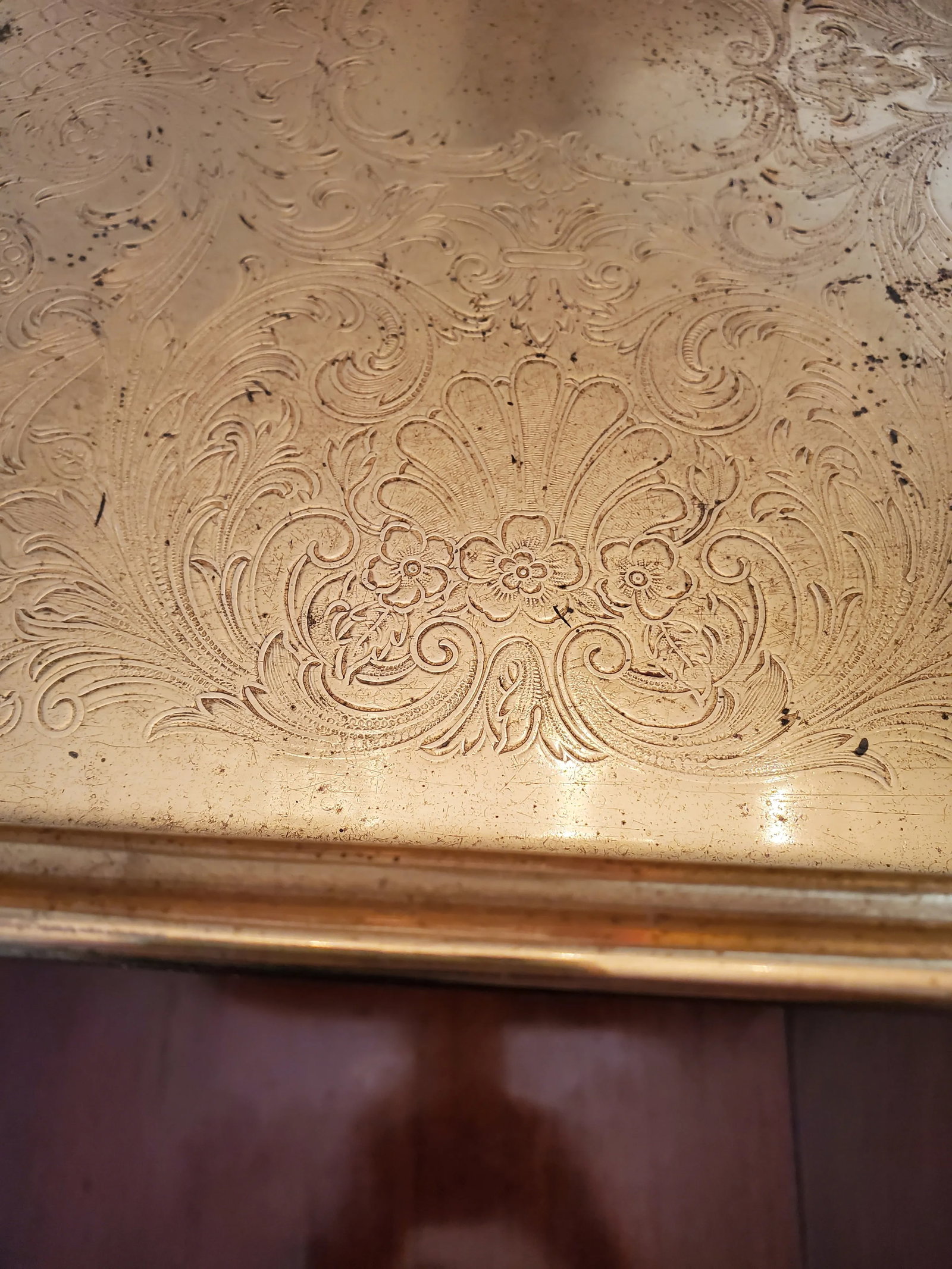 Vintage Mid Century Modern Triple Gold Plated Tray With X Base - 5