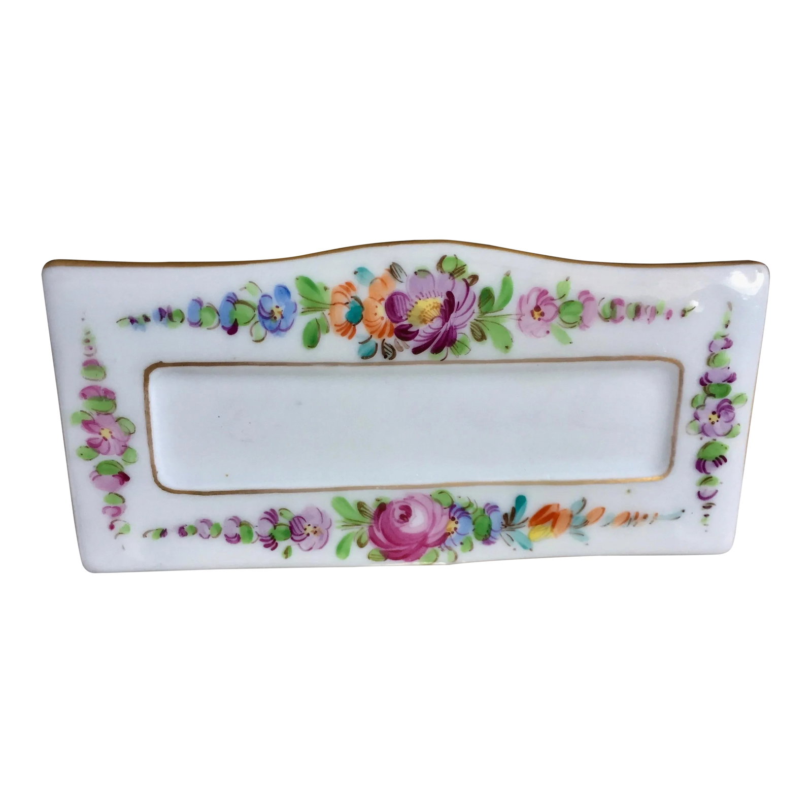 Dresden Porcelain Place Card Holders - Set of 12: Set of 12 Porcelain Dresden place card holders. With hand painted flowers and gold trim. Condition: Alterations: Original Condition Unaltered Imperfections: Some Imperfections Condition Notes:
