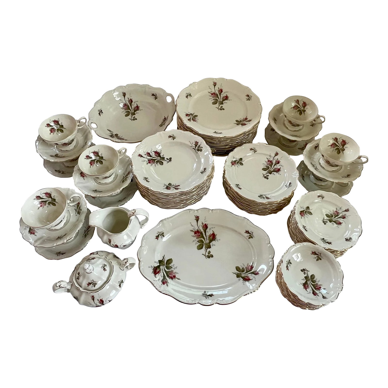 Late 20th Century Vintage Rosenthal Germany Pompadour Moss Rose 74-Piece Dinnerware Set - Service fo (1 of 12)