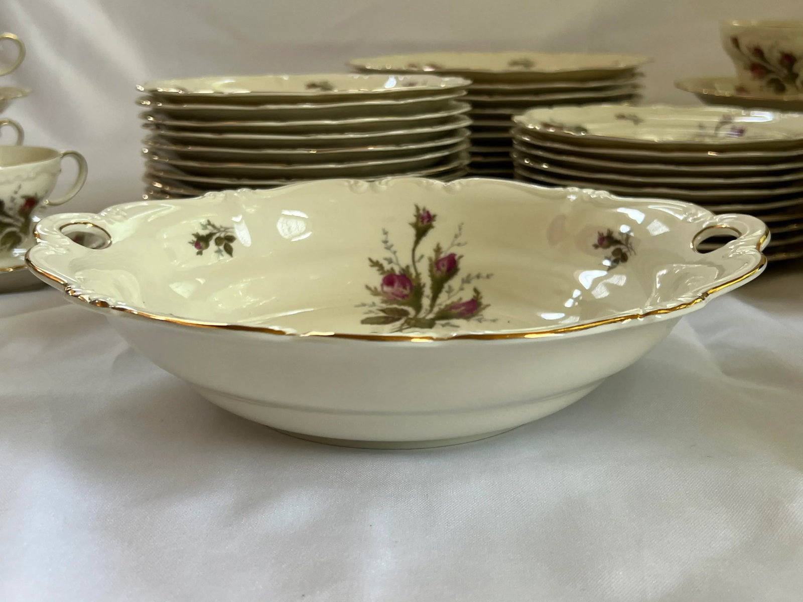 Late 20th Century Vintage Rosenthal Germany Pompadour Moss Rose 74-Piece Dinnerware Set - Service fo - 6