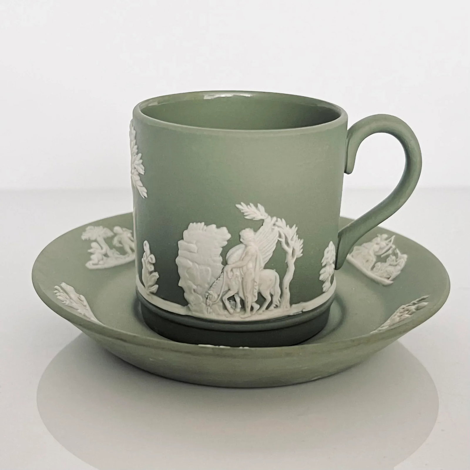 Vintage Wedgwood Sage Green Jasperware Demitasse Espresso Coffee Cups and Saucers for 5 Servings, Se - 2