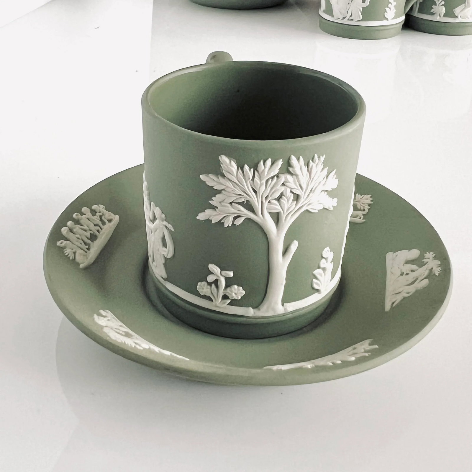 Vintage Wedgwood Sage Green Jasperware Demitasse Espresso Coffee Cups and Saucers for 5 Servings, Se - 3