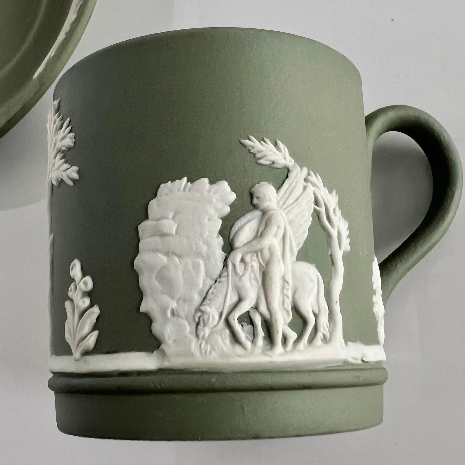 Vintage Wedgwood Sage Green Jasperware Demitasse Espresso Coffee Cups and Saucers for 5 Servings, Se - 4