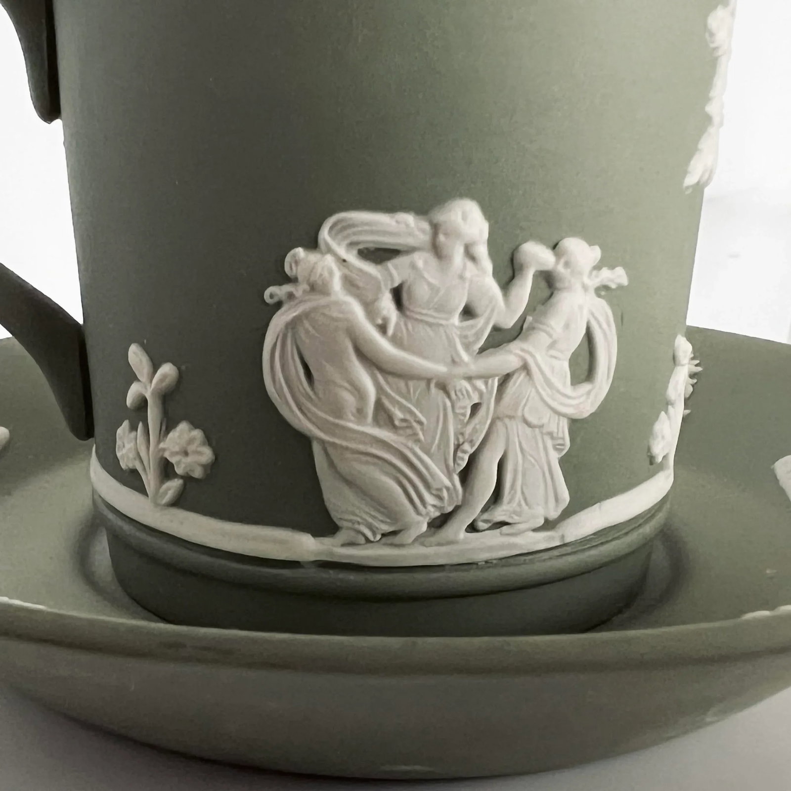 Vintage Wedgwood Sage Green Jasperware Demitasse Espresso Coffee Cups and Saucers for 5 Servings, Se - 5